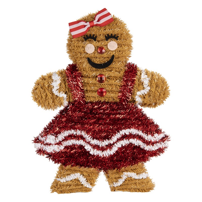 Weihnachtsanhänger Pfefferkuchenmädchen mit Kleid Lametta Braun Rot 22x4x28 cm von Clayre & Eef (66597)