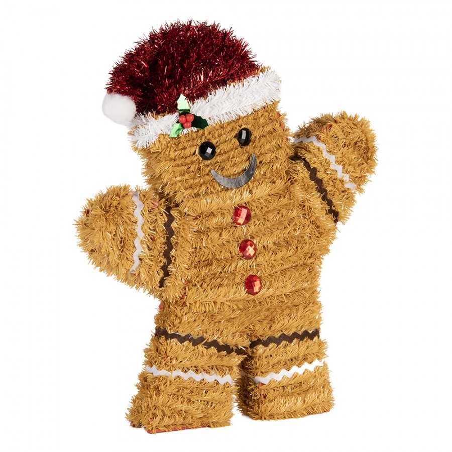 Weihnachtsanhänger Pfefferkuchenmann winkend Lametta Braun Rot 25x4x30 cm von Clayre & Eef (66598)