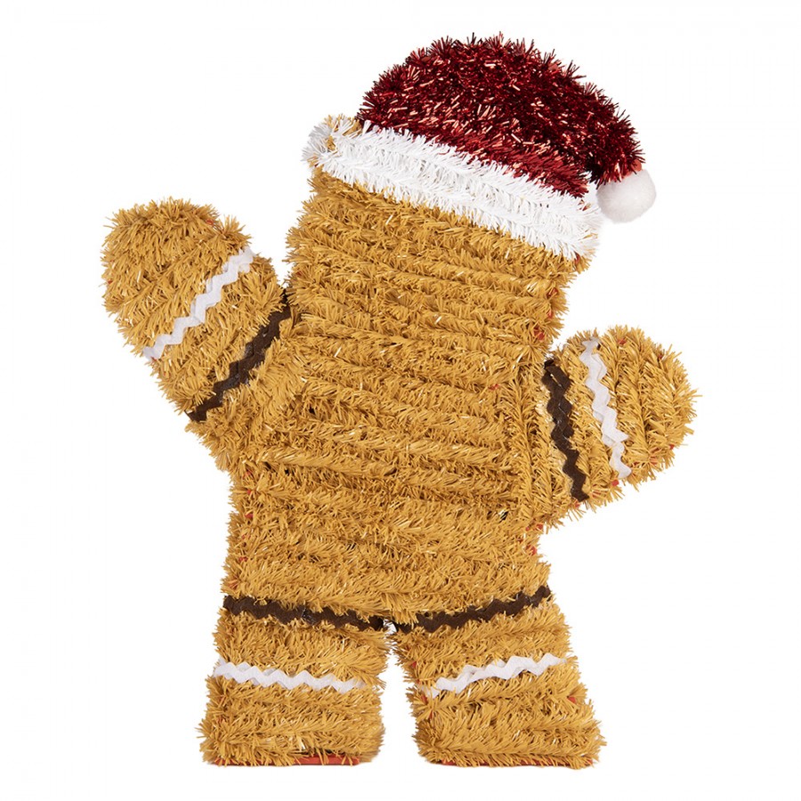 Weihnachtsanhänger Pfefferkuchenmann winkend Lametta Braun Rot 25x4x30 cm von Clayre & Eef (66598)