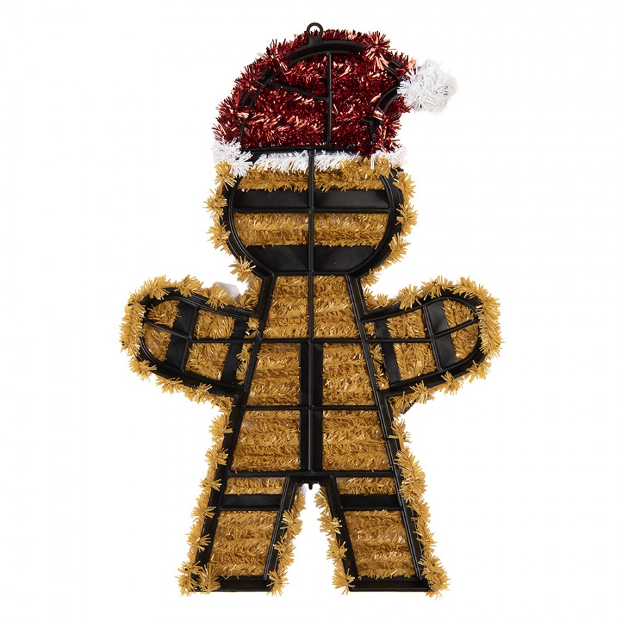 Weihnachtsanhänger Pfefferkuchenmann mit Mütze Lametta Braun Rot 22x2x33 cm von Clayre & Eef (66599)