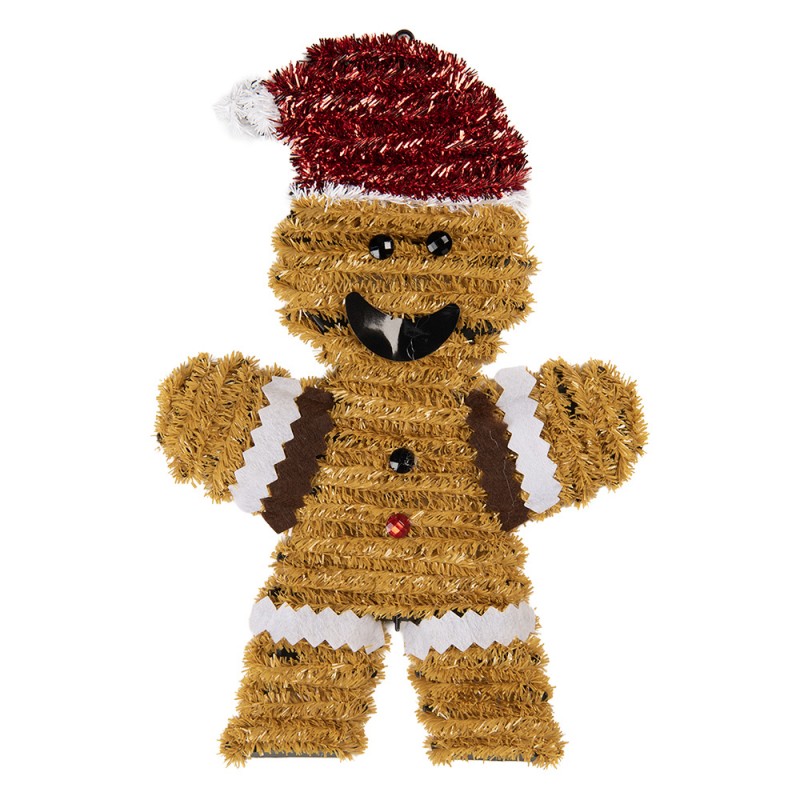 Weihnachtsanhänger Pfefferkuchenmann mit Mütze Lametta Braun Rot 22x2x33 cm von Clayre & Eef (66599)
