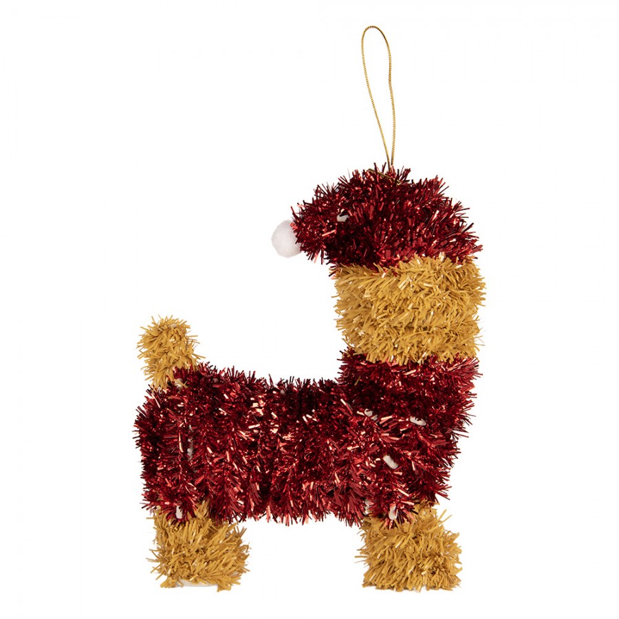 Weihnachtsanhänger Hund Terrier mit Nikolausmütze & Pullover Braun Rot 13x7x15 cm von Clayre & Eef (66601)