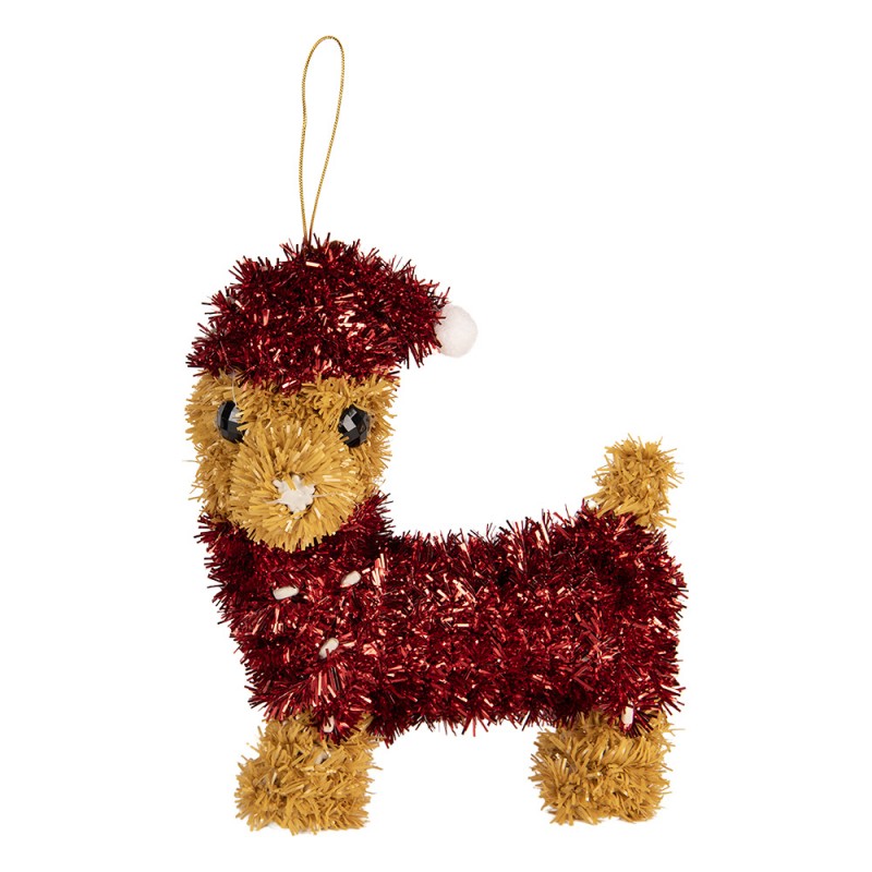 Weihnachtsanhänger Hund Terrier mit Nikolausmütze & Pullover Braun Rot 13x7x15 cm von Clayre & Eef (66601)