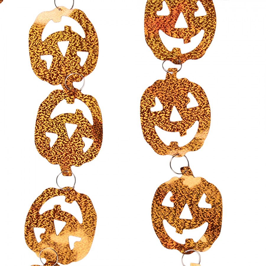 Clayre & Eef Halloween Deko-Girlande 237 cm Orange – Gruselgirlande Totenkopf (66628)