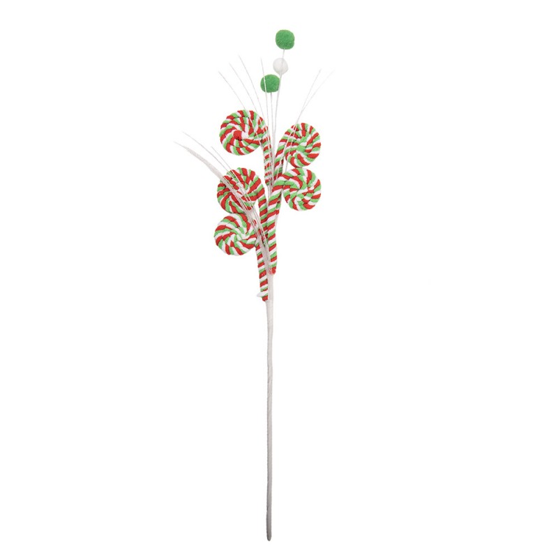 Weihnachtsdekoration Lollypop Dekozweig Candy Swirl Pompons Grün Rot Weiß 14x6x64 cm von Clayre & Eef (66654)