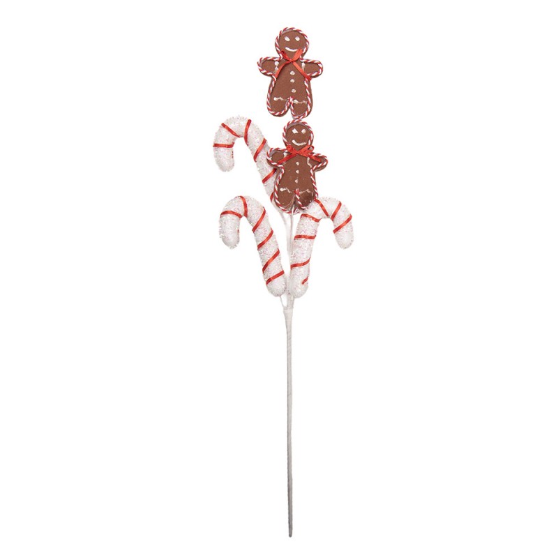 Weihnachtsdekoration Pick Zuckerstange mit Pfefferkuchenmann Glitzer Rot Weiß 15x6x60 cm von Clayre & Eef (66656)
