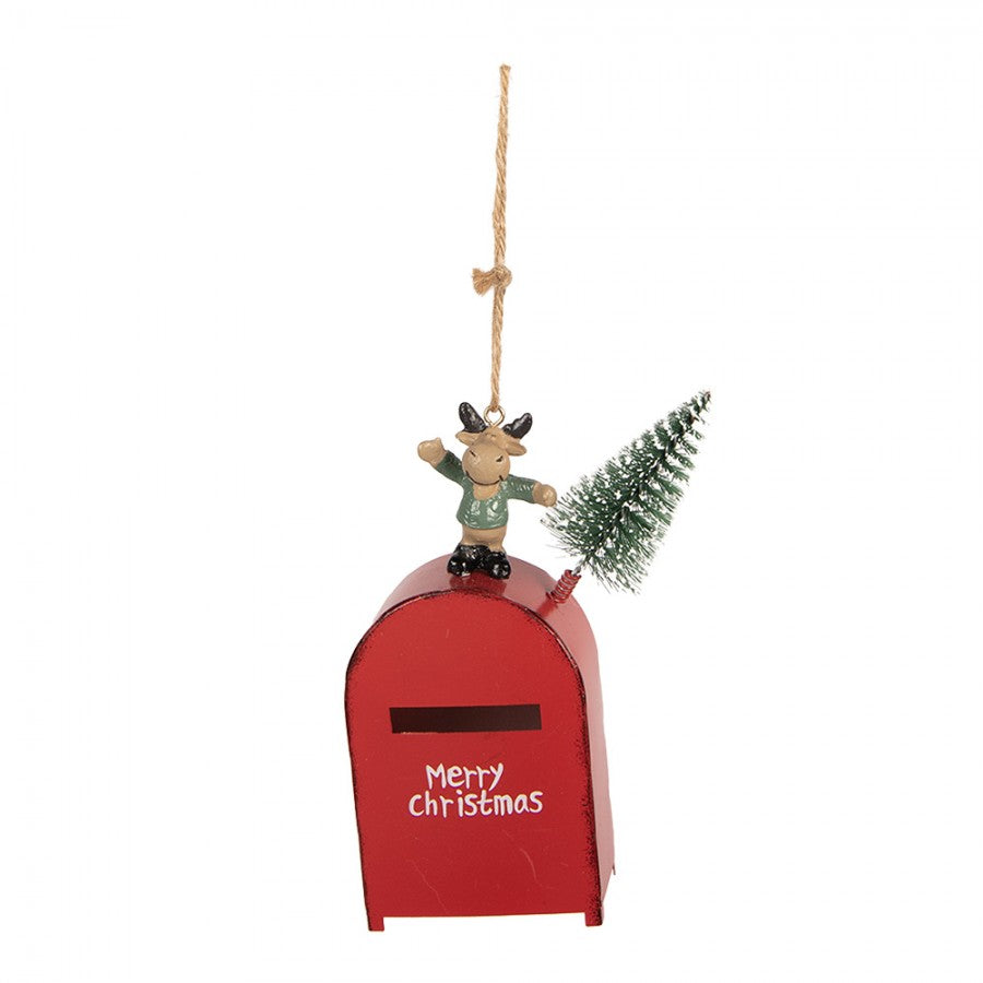 Nostalgischer Weihnachtsanhänger Briefkasten mit Elch Merry Christmas Rot 6x3x14 cm von Clayre & Eef (66748)