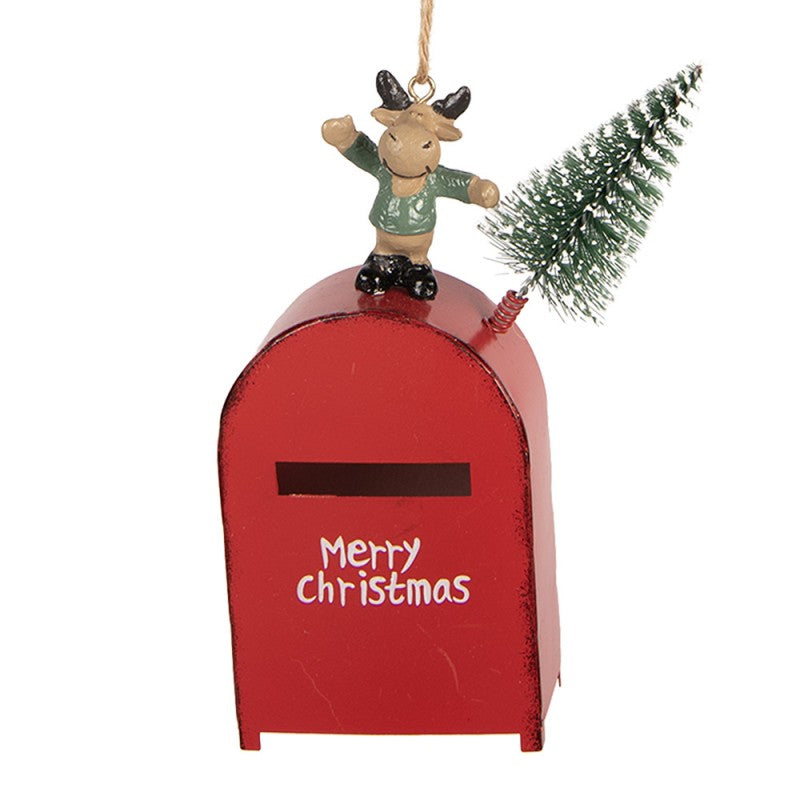 Nostalgischer Weihnachtsanhänger Briefkasten mit Elch Merry Christmas Rot 6x3x14 cm von Clayre & Eef (66748)