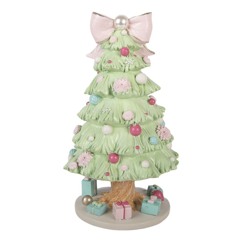 Spieluhr Weihnachtsbaum Musikbox mit Geschenken & Schleife Mint Rosa Ø 13x23 cm von Clayre & Eef (66756)