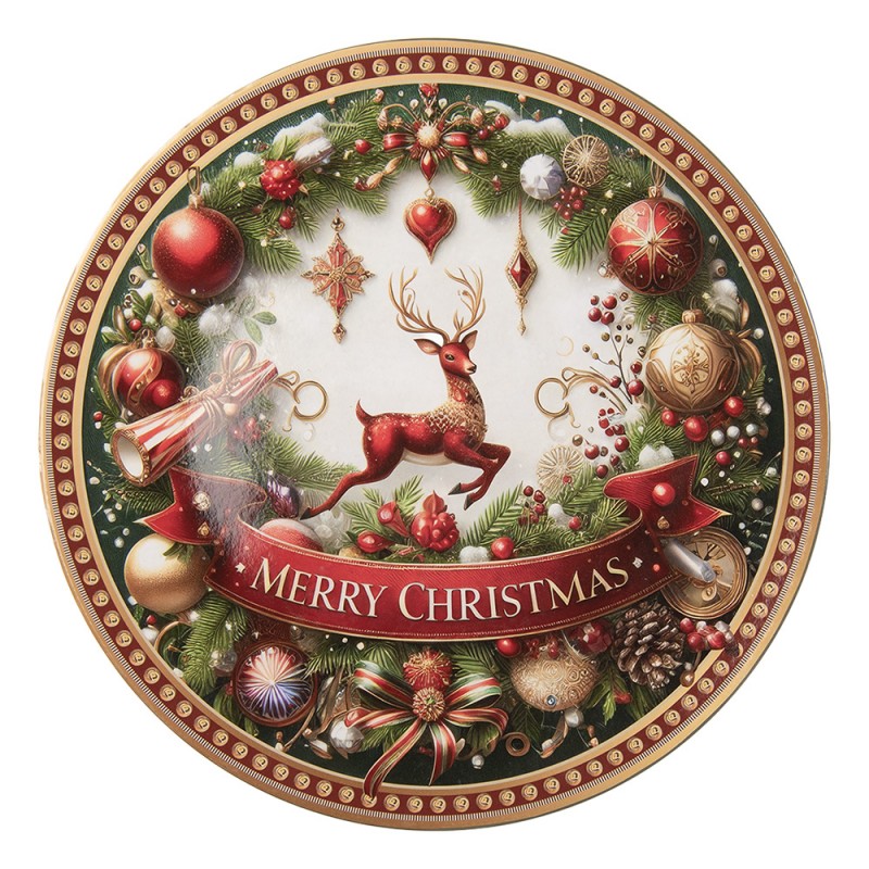 Platzteller Hirsch Merry Christmas Kranz Rot-Gold Ø 33 cm Speiseteller Kuchenteller von Clayre & Eef (66760)