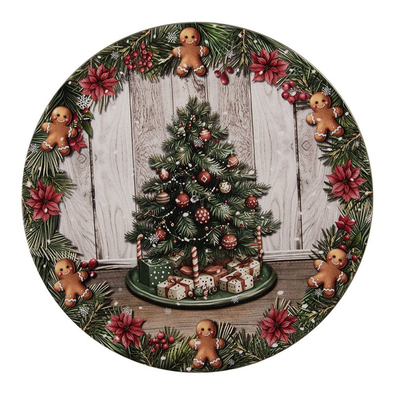 Platzteller Weihnachtsbaum Lebkuchenmann Kranz Grün Ø 33 cm Speiseteller Kuchenteller von Clayre & Eef (66763)