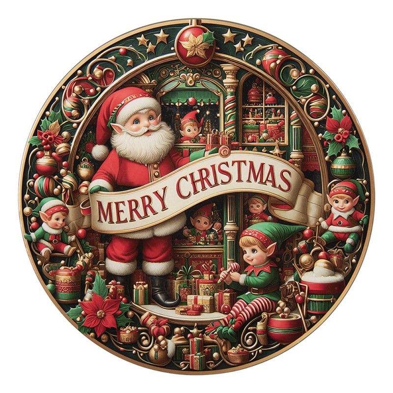 Platzteller Weihnachtsmann Wichtel Werkstatt Ø 33 cm Speiseteller Kuchenteller von Clayre & Eef (66764)
