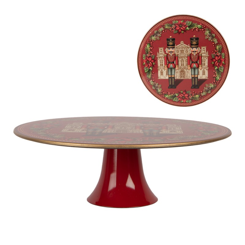Tortenplatte auf Fuß Nussknacker Weihnachtsstern Rot Ø 29x10 cm von Clayre & Eef (66771)