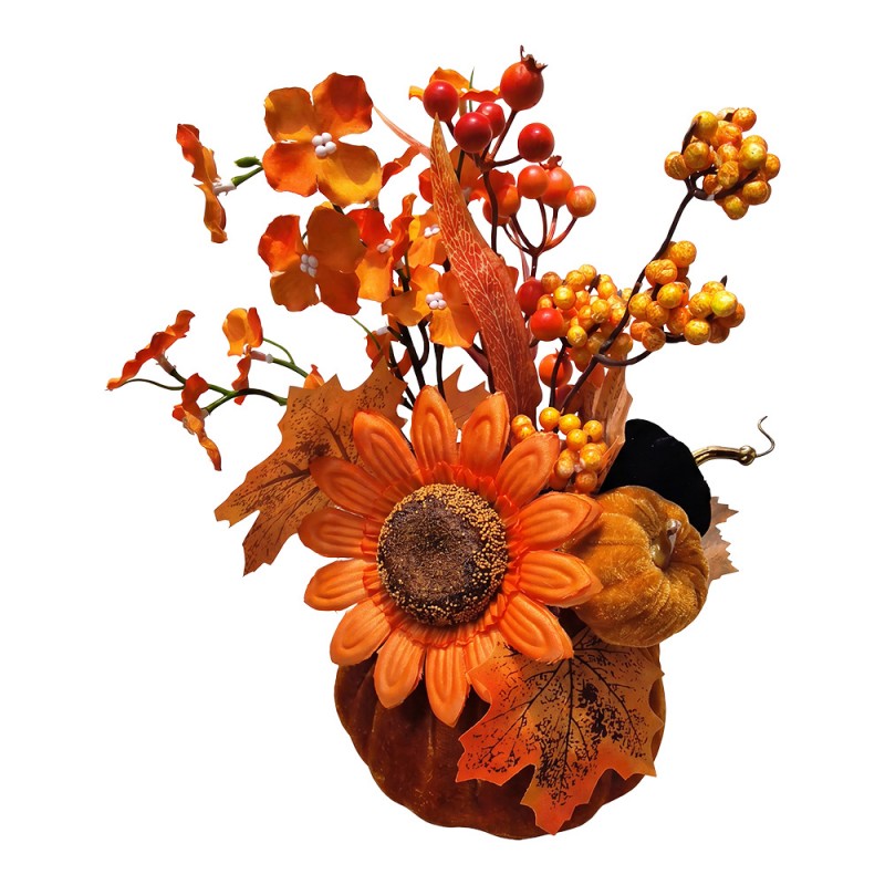 Halloween Herbstgesteck Kürbis mit Sonnenblume & Beeren Orange Ø 15x35 cm von Clayre & Eef (66815)