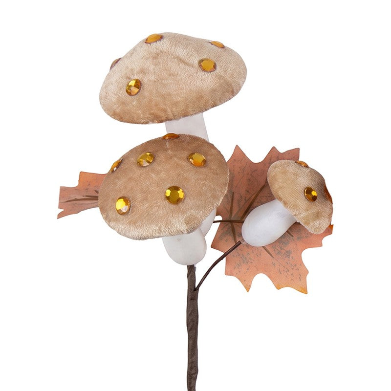 Deko-Pick Samt-Waldpilze 3er-Gruppe mit Strass Beige 8x4x55 cm von Clayre & Eef (66820BE)