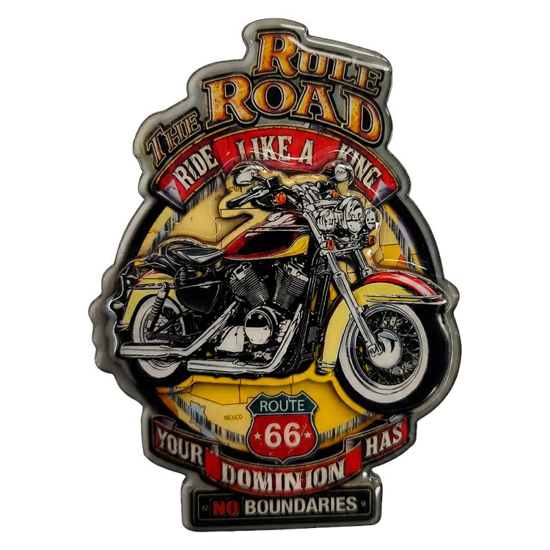 Kühlschrankmagnet Motorrad Route 66 Rule The Road Gelb Metall 7x1x10 cm von Clayre & Eef (66875)