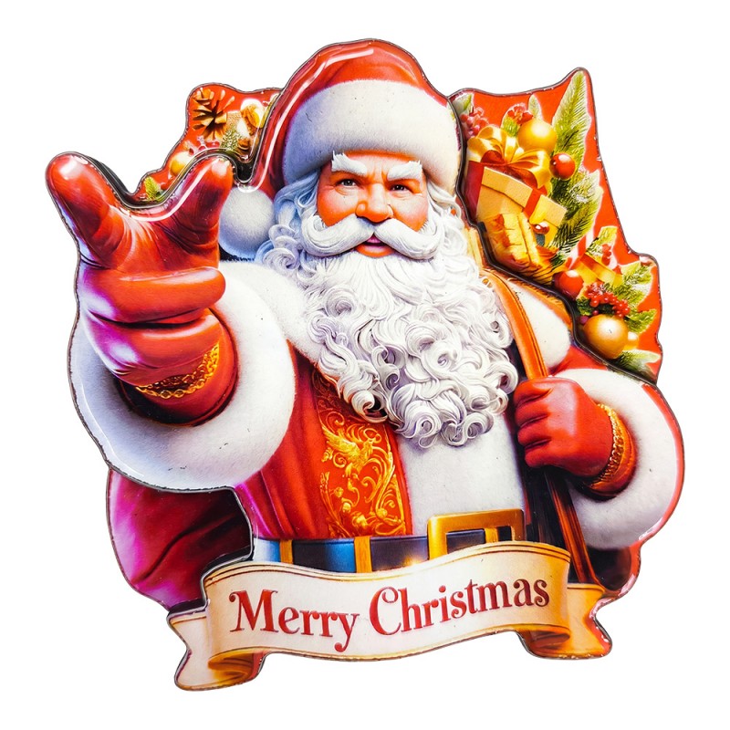 Kühlschrankmagnet Weihnachtsmann Merry Christmas Rot Gold Metall 8x1x8 cm von Clayre & Eef (66878)