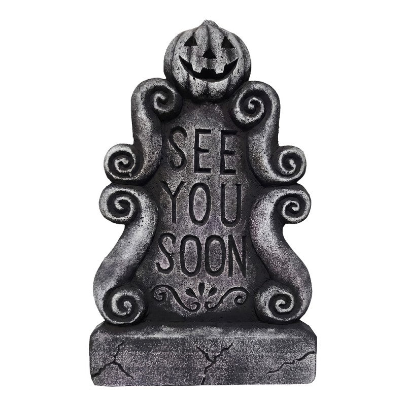 Halloween Dekofigur Grabstein See You Soon Grau 14x13x26 cm von Clayre & Eef (66926)