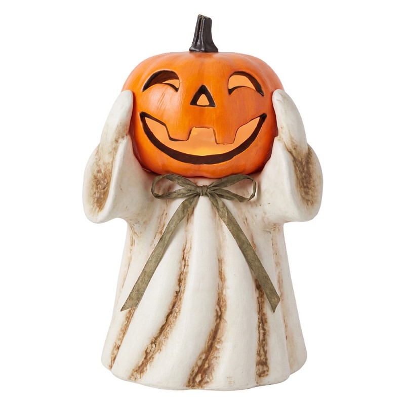 Halloween Dekofigur Geist mit Kürbiskopf Weiß-Orange 16x13x25 cm von Clayre & Eef (66927)