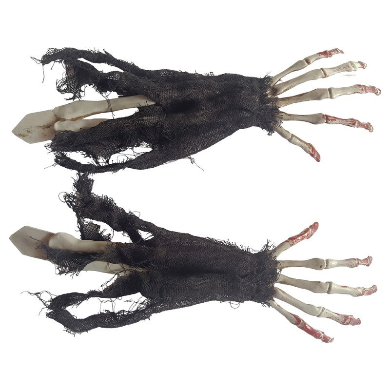 Halloween Deko Skeletthände Rasenstecker 2er Set Kunststoff Schwarz Weiß 13x4x44 cm von Clayre & Eef (66945)