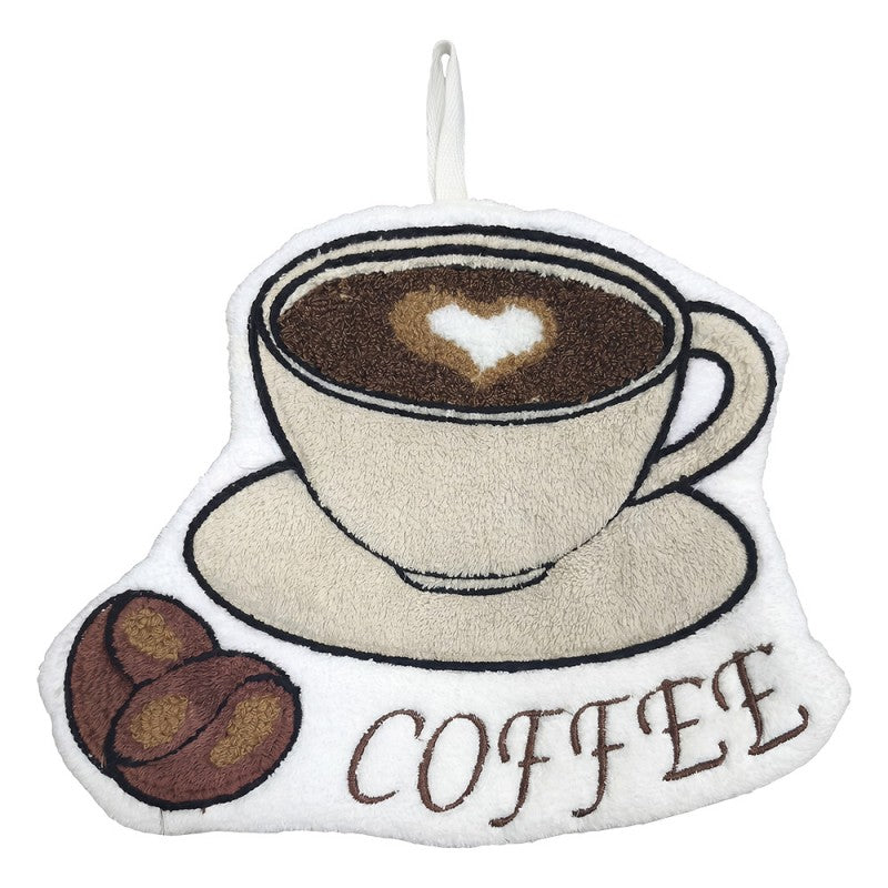 Küchen- & Gästehandtuch Kaffeetasse Weiß Synthetisch mit Latte Art & Coffee-Schriftzug von Clayre & Eef (67008)