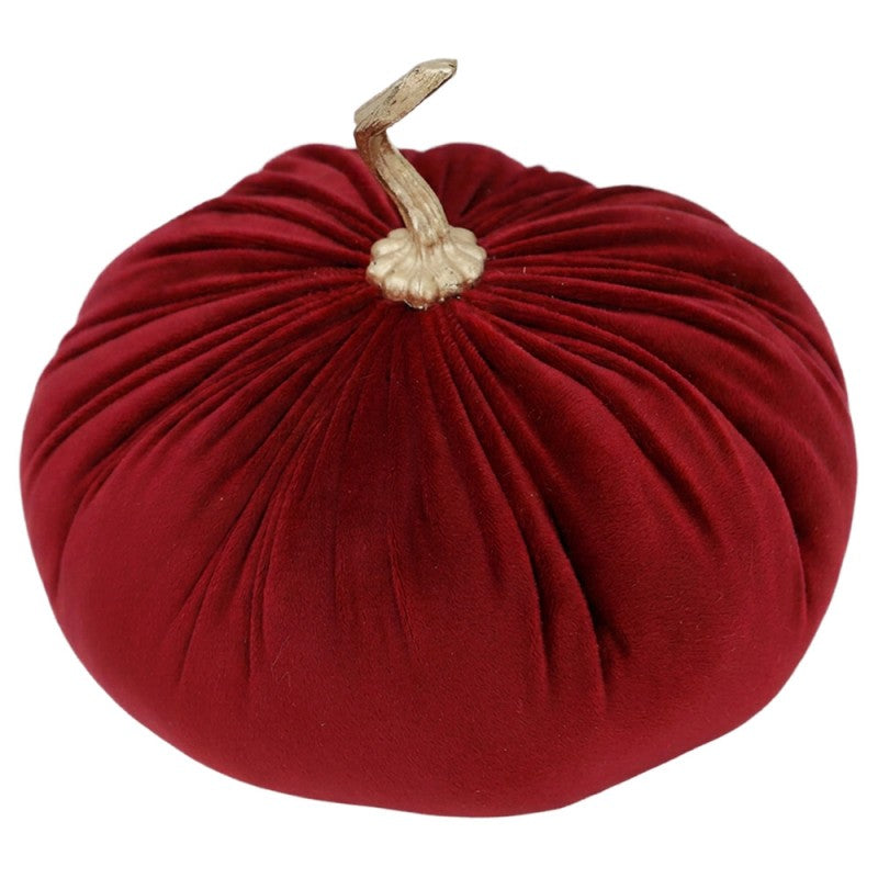 Halloween Deko-Kürbis Samt Rot mit Goldstiel XL Ø 20x18 cm von Clayre & Eef (67015R)