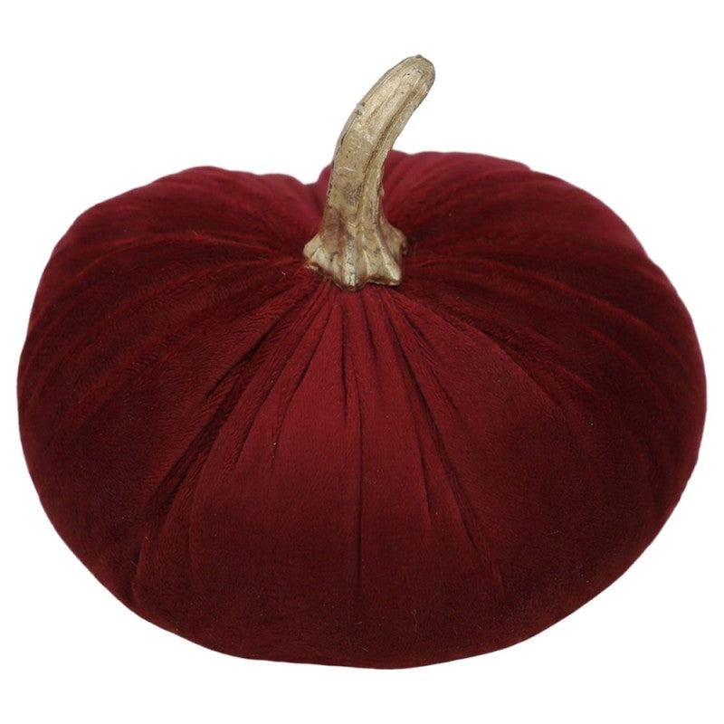 Halloween Deko-Kürbis Samt Rot mit Goldstiel Ø 15x13 cm von Clayre & Eef (67016R)
