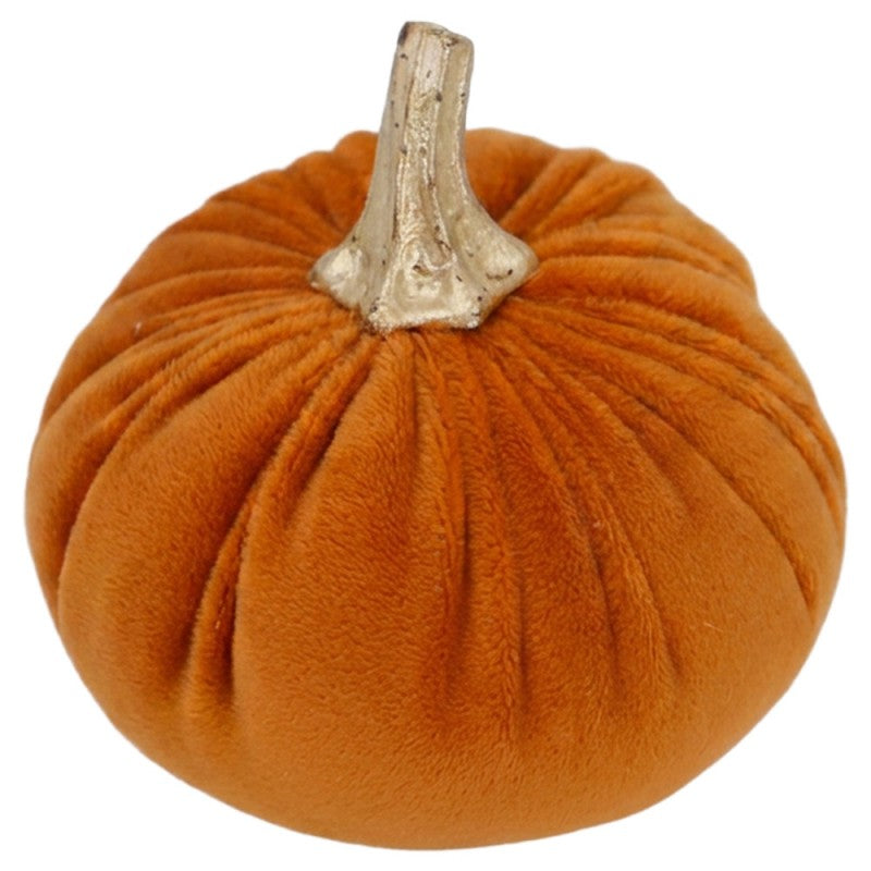 Halloween Deko-Kürbis Samt Orange mit Goldstiel Ø 9x8 cm von Clayre & Eef (67017O)