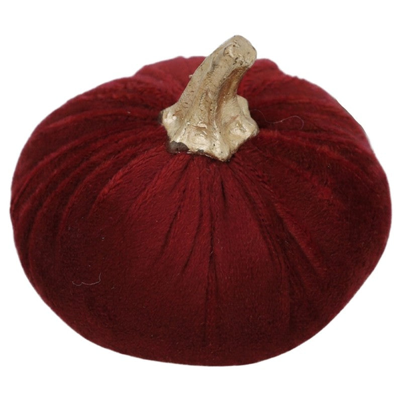 Halloween Deko-Kürbis Samt Rot mit Goldstiel Ø 9x8 cm von Clayre & Eef (67017R)