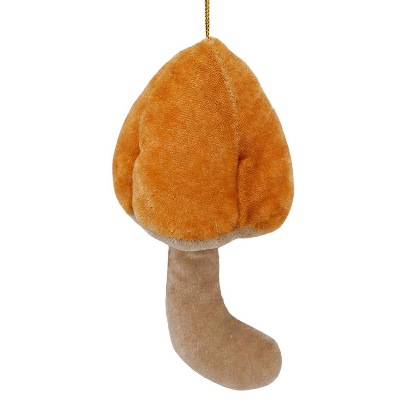Deko-Anhänger Samt-Waldpilz Orange-Beige Ø 5x14 cm mit Goldkordel von Clayre & Eef (67019O)