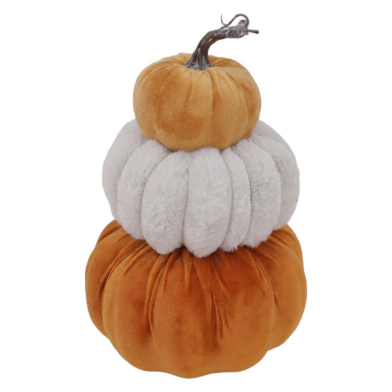 Deko-Kürbis 3er-Turm Samt & Flauschplüsch Orange-Creme Ø 19x30 cm von Clayre & Eef (67020)