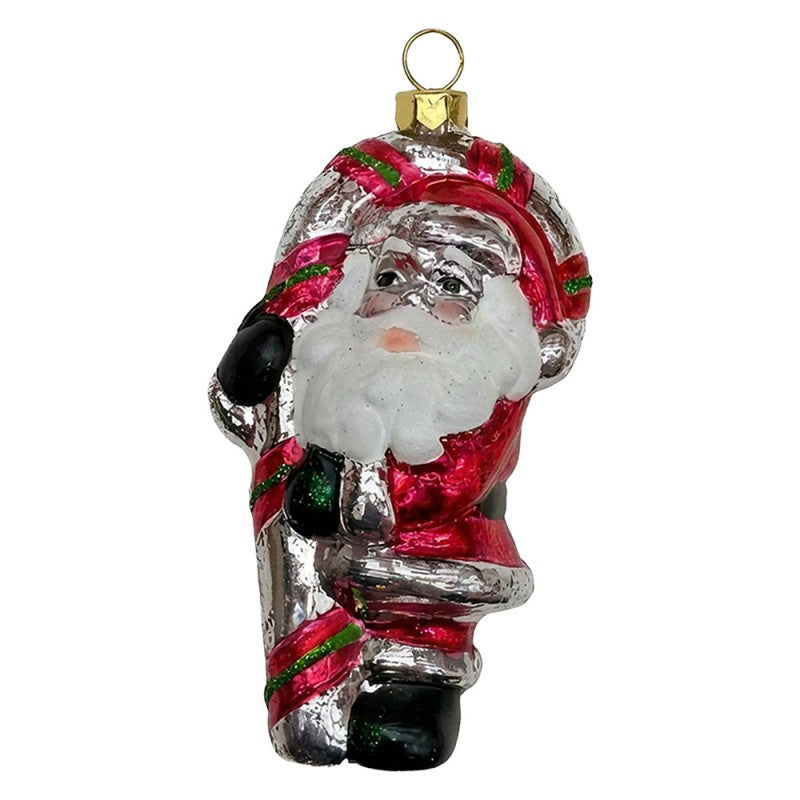 Weihnachtsanhänger Weihnachtsmann mit Zuckerstange Kunststoff bruchsicher Rot Silber 10 cm von Clayre & Eef (67064)