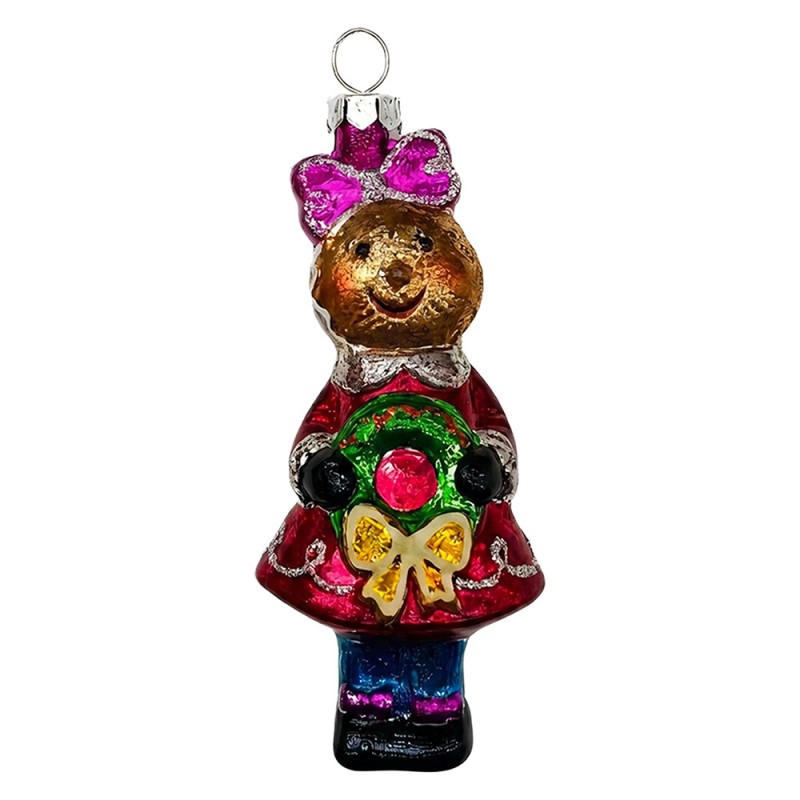 Weihnachtsanhänger Teddybär Mädchen Kleid Kranz Kunststoff bruchsicher Braun Rot Bunt 10 cm von Clayre & Eef (67065)