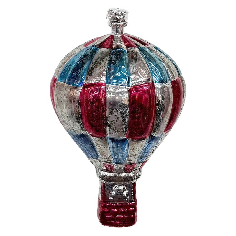 Weihnachtsanhänger Heißluftballon Kunststoff bruchsicher Silber Rot Blau 10 cm von Clayre & Eef (67071)