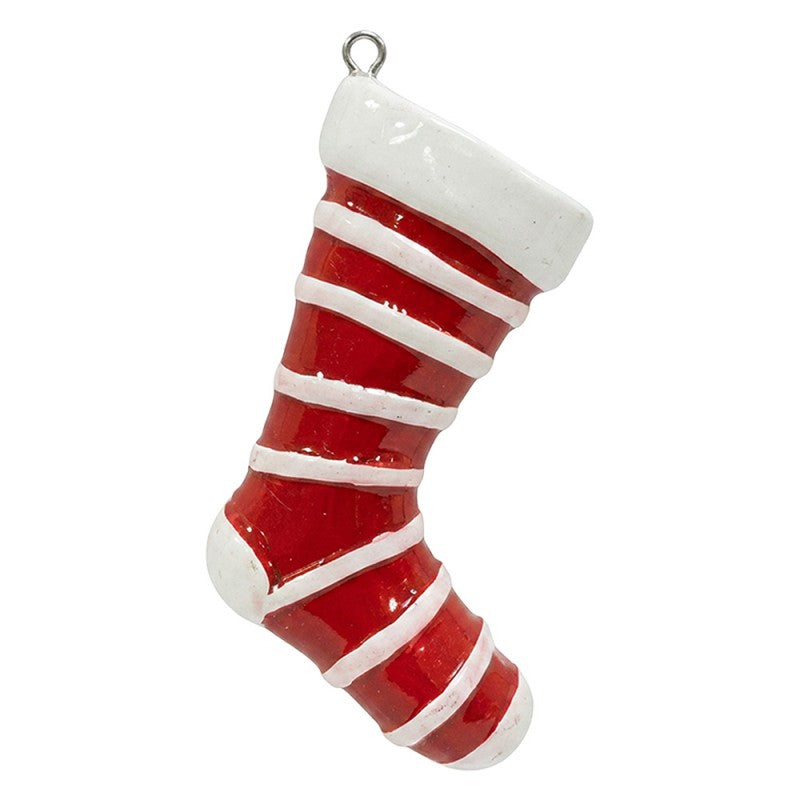 Weihnachtsanhänger Nikolausstiefel Strumpf Kunststoff bruchsicher Rot Weiß 9x4x14 cm von Clayre & Eef (67079)