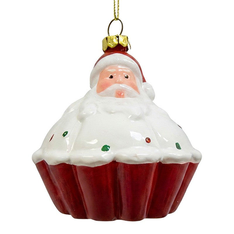 Weihnachtsanhänger Weihnachtsmann Cupcake Muffin Kunststoff bruchsicher Rot Weiß Ø 8x10 cm von Clayre & Eef (67082)