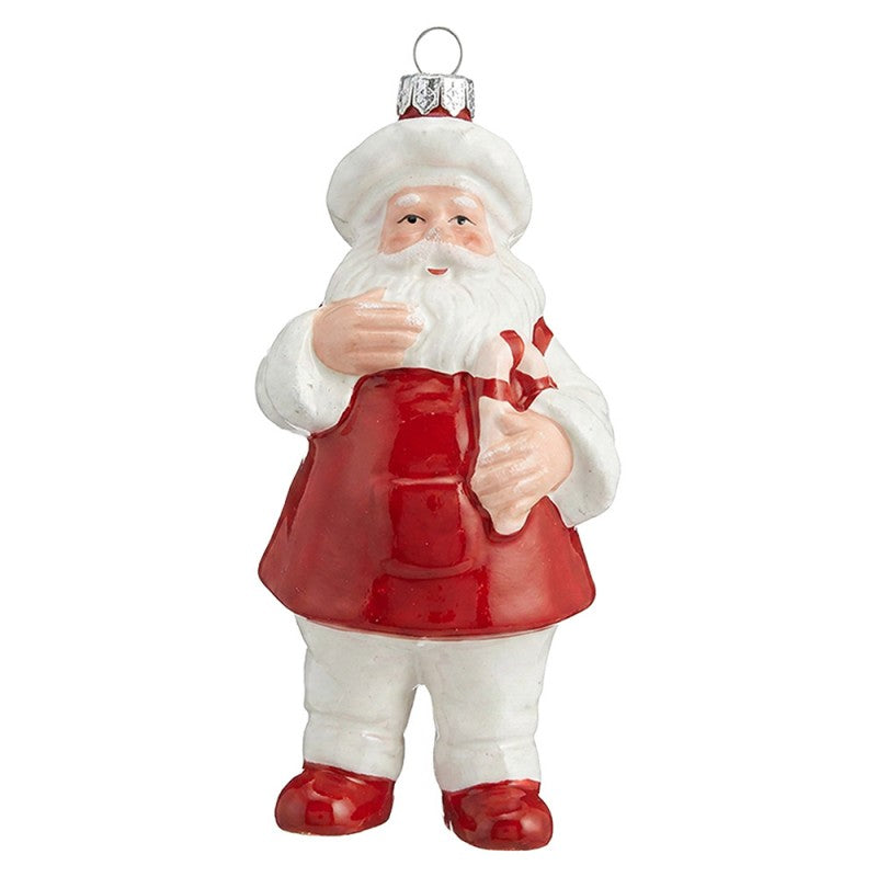 Weihnachtsanhänger Weihnachtsmann Bäcker mit Schürze und Zuckerstange Kunststoff bruchsicher Weiß Rot 7x5x13 cm von Clayre & Eef (67086)