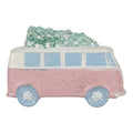 Weihnachtsanhänger Auto Campingbus Bulli mit Tannenbaum Kunststoff bruchsicher Rosa Weiß 11x5x7 cm von Clayre & Eef (67090)
