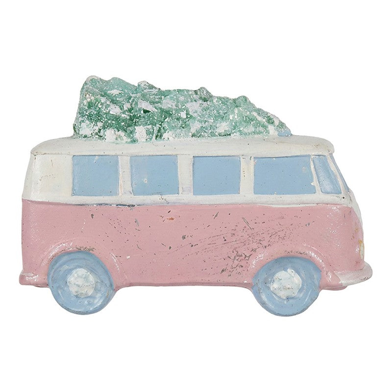 Weihnachtsanhänger Auto Campingbus Bulli mit Tannenbaum Kunststoff bruchsicher Rosa Weiß 11x5x7 cm von Clayre & Eef (67090)