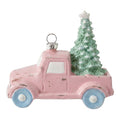 Weihnachtsanhänger Auto Pickup Truck mit Tannenbaum Kunststoff bruchsicher Rosa Grün 11x5x10 cm von Clayre & Eef (67095)