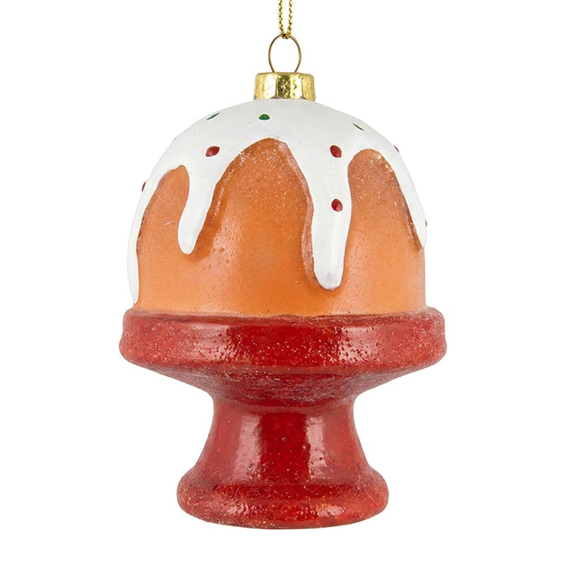 Weihnachtsanhänger Gugelhupf Kuchen auf Tortenplatte Kunststoff bruchsicher Braun Rot Ø 8x11 cm von Clayre & Eef (67096)