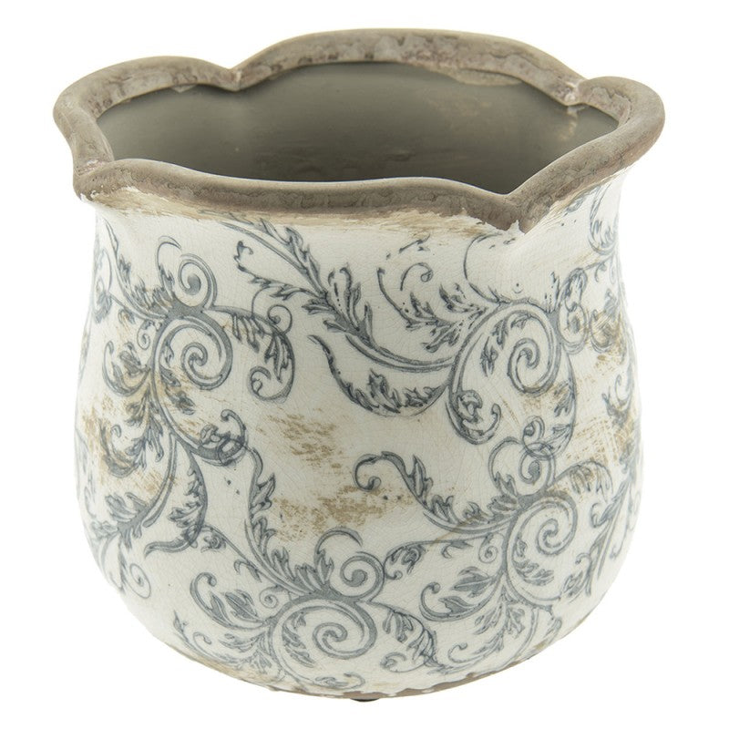 Clayre & Eef Keramik-Blumentopf mit Ranken Ø 15x14 cm – Runder Übertopf (6CE0870M)