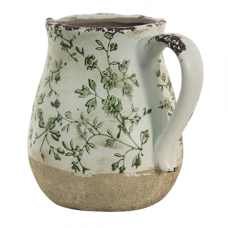 Dekorative Kanne Vase Keramik Zweifarbig Ranken Grün Weiß Terrakotta 16x13x15 cm von Clayre & Eef (6CE1386M)