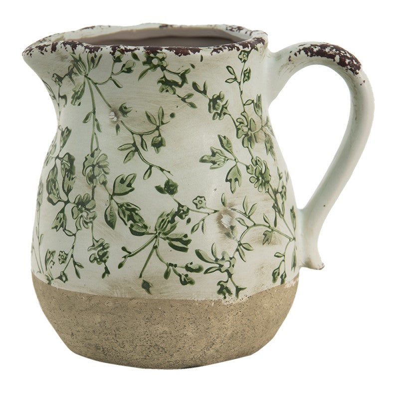 Dekorative Kanne Vase Keramik Zweifarbig Ranken Grün Weiß Terrakotta 16x13x15 cm von Clayre & Eef (6CE1386M)