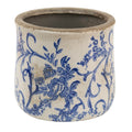 Clayre & Eef Keramik-Blumentopf blaue Ranken  Ø 12x11 cm – Zylindrischer Übertopf M (6CE1396M)
