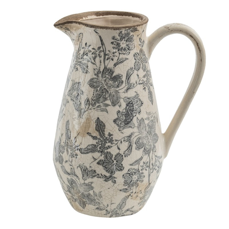 Dekorative Kanne Vase Keramik Botanische Lilien Anthrazit Beige Craquelé 20x14x25 cm von Clayre & Eef (6CE1444M)