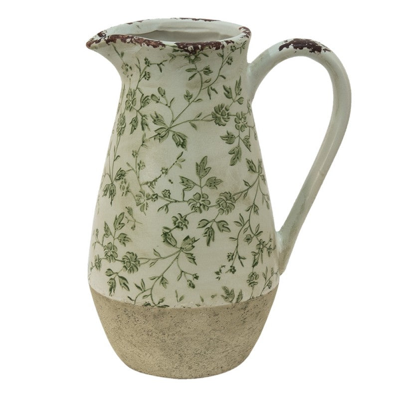 Dekorative Kanne Vase Keramik Zweifarbig Ranken Grün Weiß Terrakotta 20x14x25 cm von Clayre & Eef (6CE1453M)