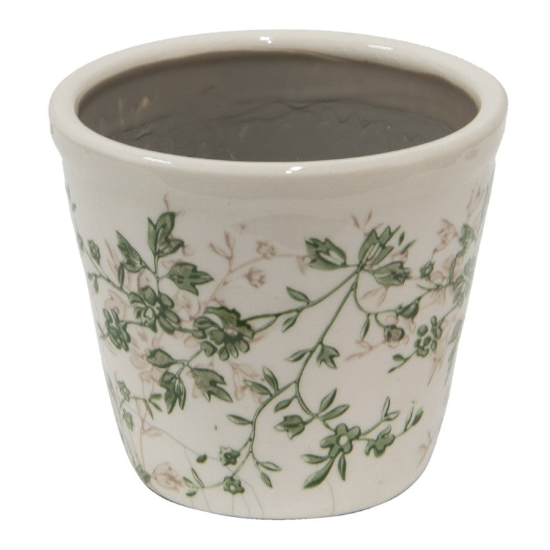 Clayre & Eef Keramik-Blumentopf grüne Ranken Ø 12x10 cm – Kompakter Übertopf S (6CE1457S)