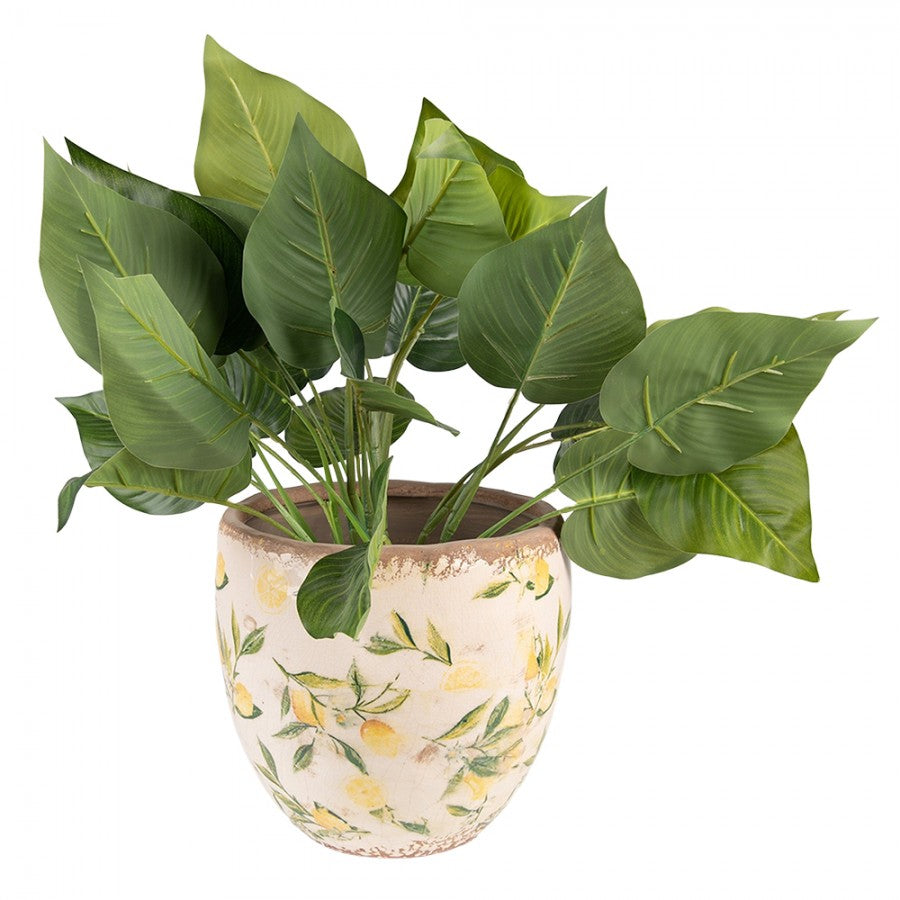 Clayre & Eef Keramik-Blumentopf mediterrane Zitronen-Limonen Ø 19x19 cm – Großer Übertopf L (6CE1529L)