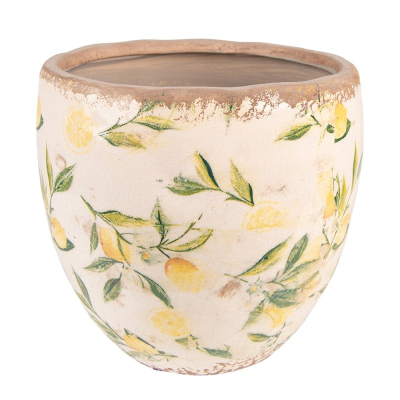 Clayre & Eef Keramik-Blumentopf mediterrane Zitronen-Limonen Ø 19x19 cm – Großer Übertopf L (6CE1529L)